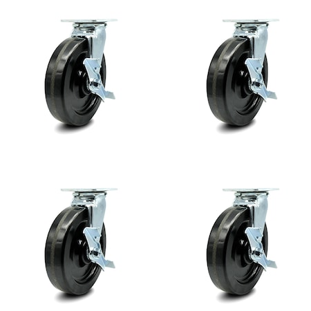 Service Caster 8 Inch Phenolic Swivel Caster Set with Ball Bearings and Brakes SCC-30CS820-PHB-TLB-4
